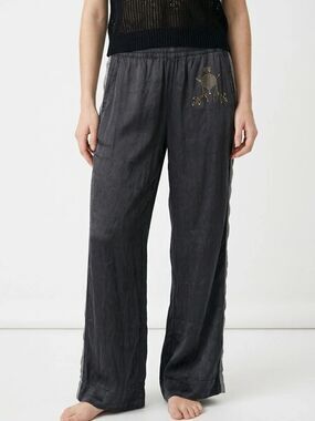 FAITH CONNEXION | Black Silk Helmet Embellished Pants Designer Women’s Size XS